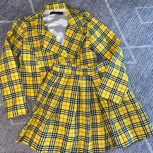 Glitter for Dinner skirt suit clueless size XS Yellow/black plaid